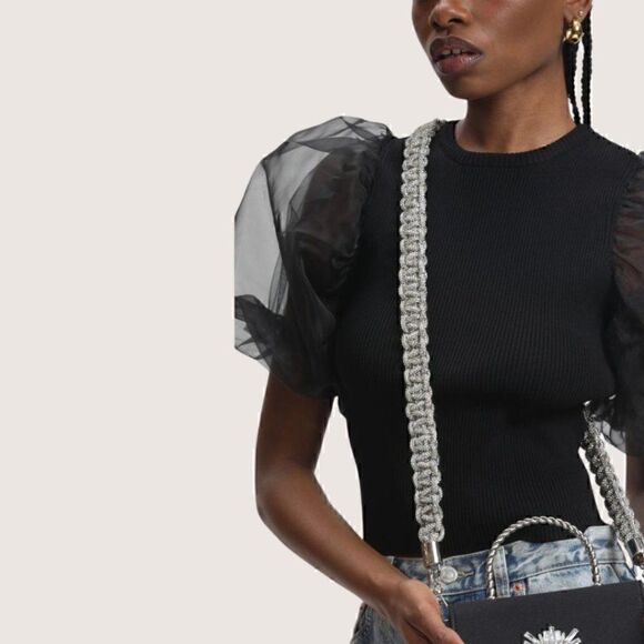 Black Diamond Sparkle Rhinestone Crystal Handbag STRAP - Picture 7 of 10